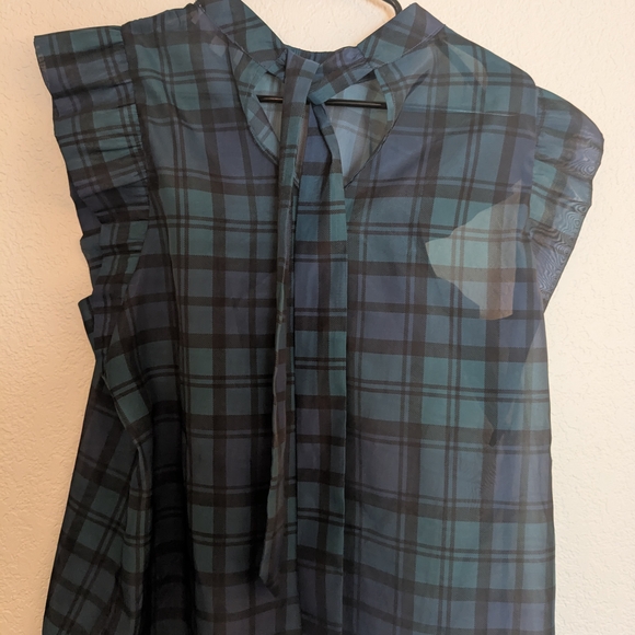 LOFT Plaid Bow Back Ruffle Shell Blouse - Picture 3 of 3